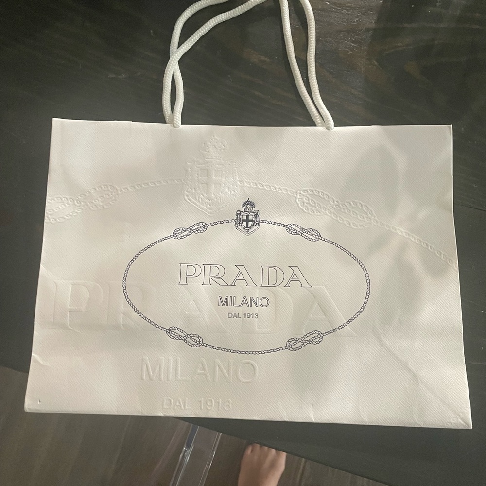 Prada Authentic shopping bag white heavy paper w Prada tissue paper